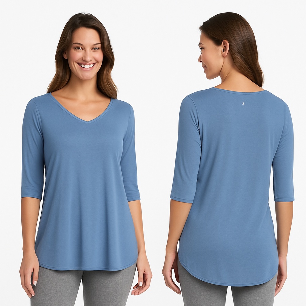 NWT Felina Ladies V-Neck Tunic Top Bleached Denim Small
